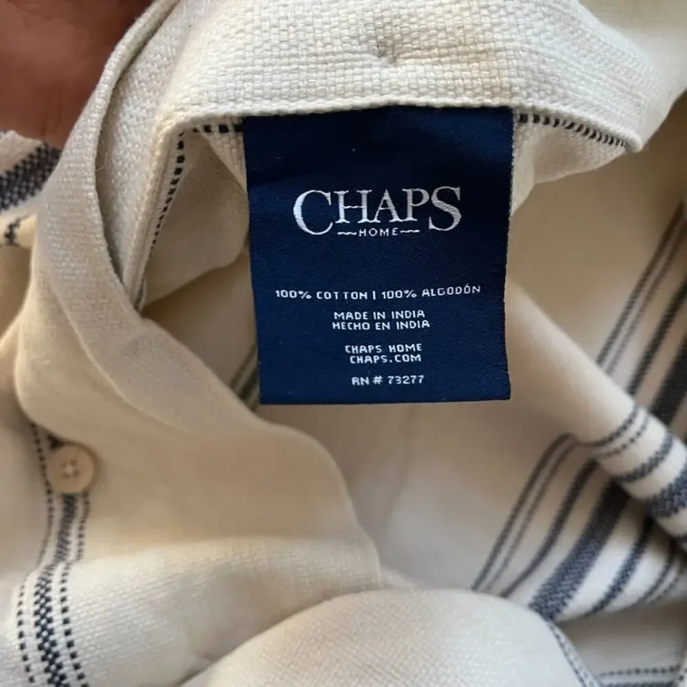 Chaps Euro Pillow Case Pillow Sham 100% Cotton Blue White Stripes
